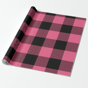 Rosa und schwarze karierte Quadrate Buffalo Karo Geschenkpapier
