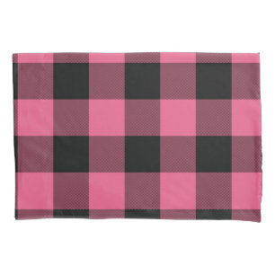 Rosa und schwarze karierte Quadrate Buffalo Plaid Kissenbezug