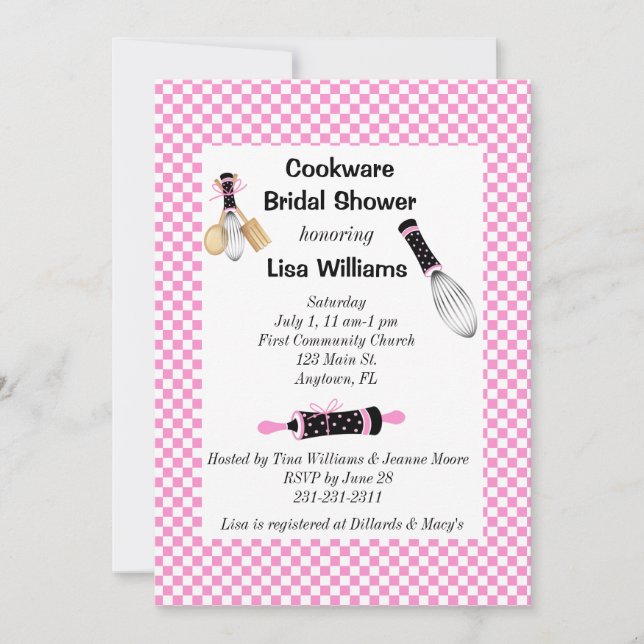 Rosa und schwarze Kochgeschirr Bridal-Dusche Einla Einladung (Vorderseite)