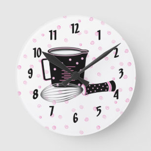 Rosa und schwarze Küchen-Uhr Runde Wanduhr