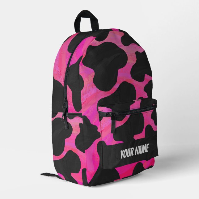 Rosa und Schwarze Kuh Monogramm Bedruckter Rucksack (Rückseitige Ecke links)