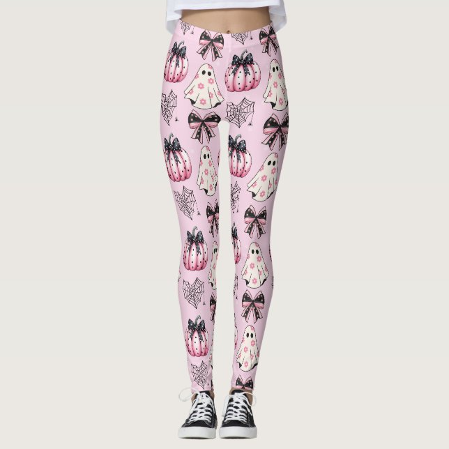 Rosa und schwarze Kürbis, Gastgeber Halloween Legg Leggings (Vorderseite)