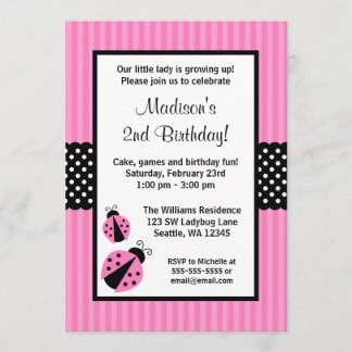 Rosa und schwarze Ladybug gestreifte Punkte Geburt Einladung