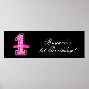 Rosa und schwarze Leopardenprint 1. Geburtstagsfei Poster