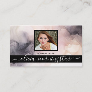 Rosa und schwarze marmorierte Tinte QR und Foto Visitenkarte