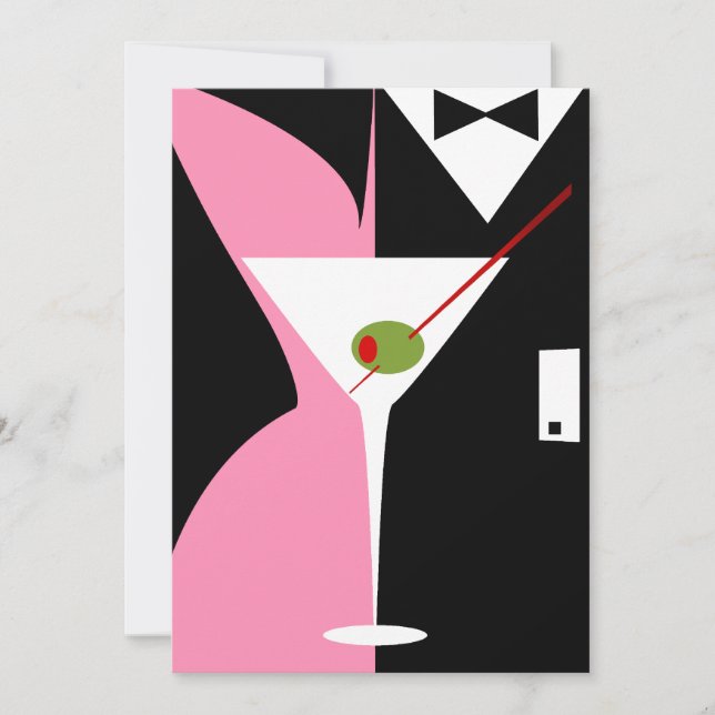 Rosa und schwarze Martini-Cocktails Einladung (Vorderseite)
