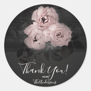 Rosa und schwarze moderne glamouröse florale elega runder aufkleber