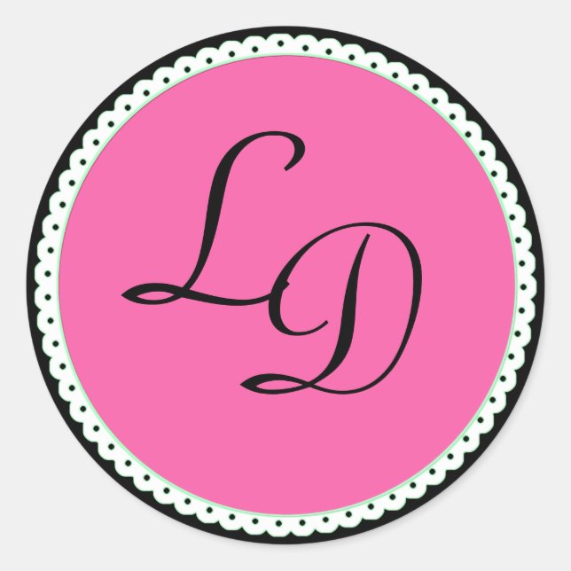 Rosa und schwarze Monogramm-Aufkleber für Hochzeit Runder Aufkleber (Vorderseite)