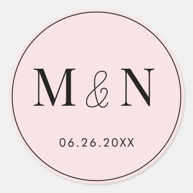 Rosa und schwarze Monogramm-Hochzeit Runder Aufkleber (Vorderseite)