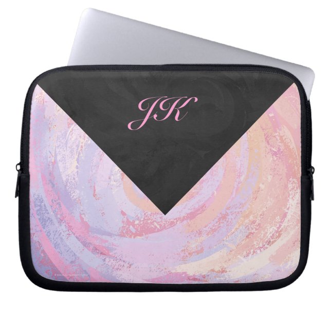 Rosa und Schwarze Monogramm Laptopschutzhülle (Vorderseite)
