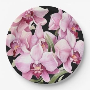 Rosa und Schwarze Orchideen Hochzeit Pappteller