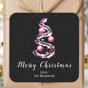 Rosa und schwarze Ornamente Frohe Weihnachten Quadratischer Aufkleber