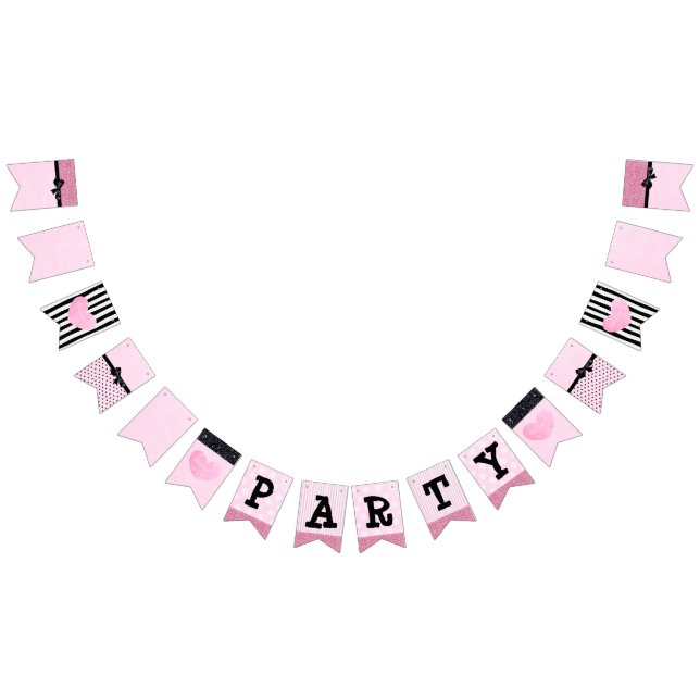 Rosa und schwarze Party-Fahne Wimpelkette (Alle)