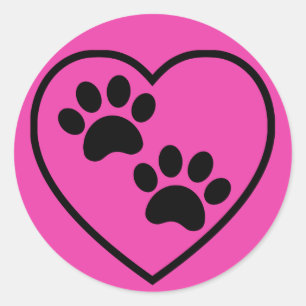 Rosa und schwarze Paw Prints auf Herz Runder Aufkleber