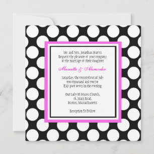 Rosa und schwarze Polka Dot Hochzeitseinladung Einladung