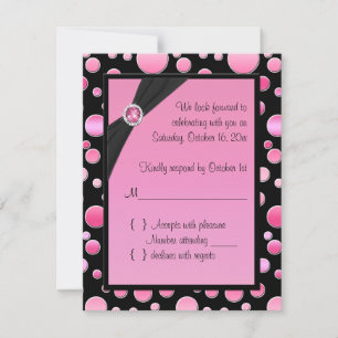 Rosa und schwarze Polka-Dot-RSVP-Karte RSVP Karte