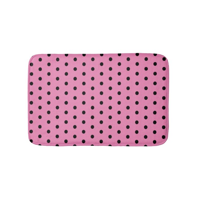 Rosa und schwarze Polka-Punkte Badematte (Vorderseite)