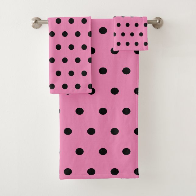 Rosa und schwarze Polka-Punkte Badhandtuch Set (Insitu)