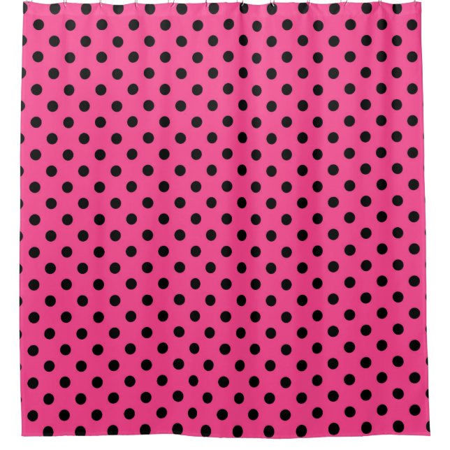 Rosa und schwarze Polka-Punkte Duschvorhang (Vorderseite)