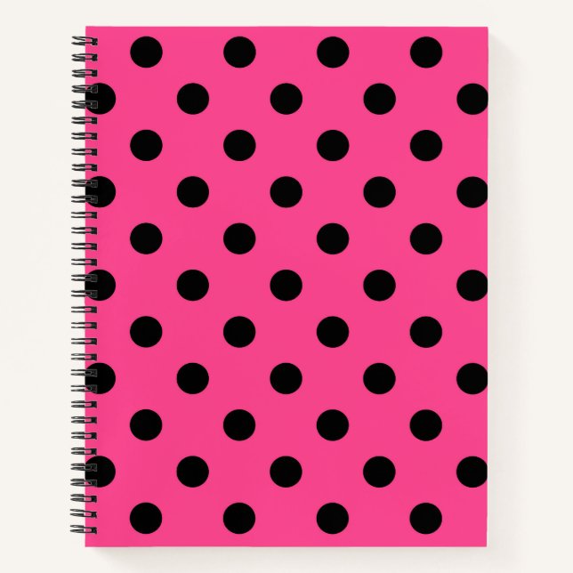 Rosa und schwarze Polka-Punkte Notizbuch (Vorderseite)