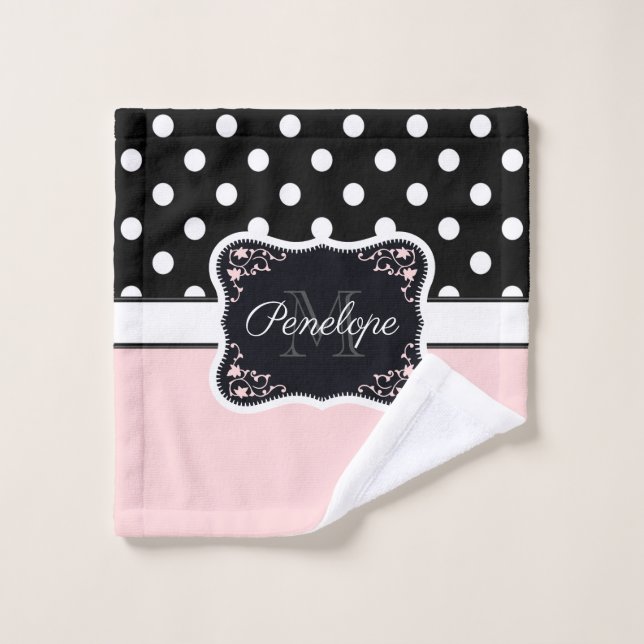 rosa und schwarze Punkte Badhandtuch Set (Waschlappen)