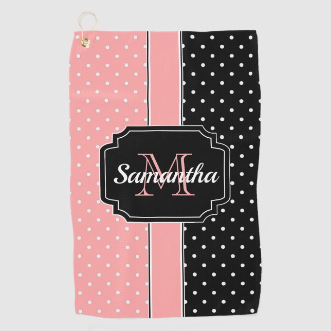 rosa und schwarze Punkte Golfhandtuch (Vorderseite)