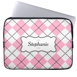 Rosa und schwarze Raute Personalisierter Laptop-Si Laptopschutzhülle
