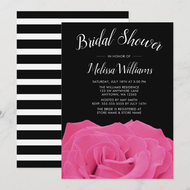 Rosa und schwarze Rose Bridal Dusche Einladungen (Vorne/Hinten)