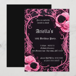Rosa und schwarze Rose Gerahmt Sweet 16 Birthday Einladung