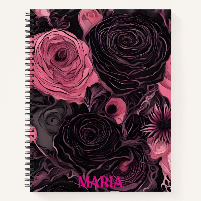 Rosa und schwarze Rose Notizbuch (Vorderseite)