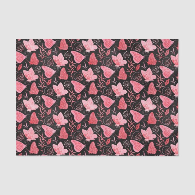 Rosa und schwarze Schmetterlinge Seidenpapier (Vorderseite)