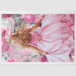 Rosa und schwarze Shabby Glam Dress Decoupage Seidenpapier