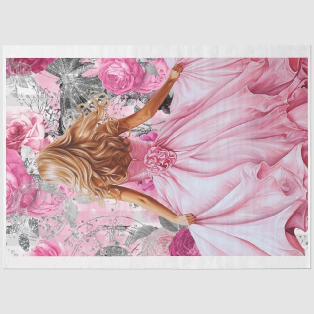 Rosa und schwarze Shabby Glam Dress Decoupage Seidenpapier (Vorderseite)