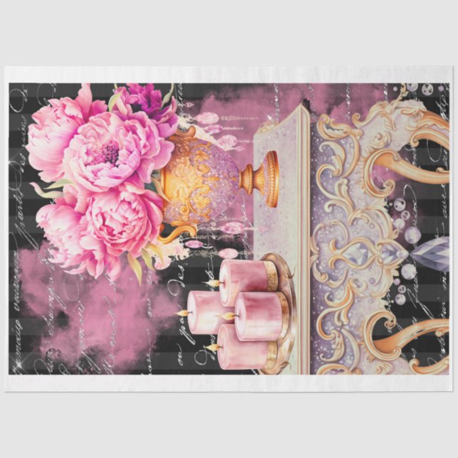 Rosa und schwarze Shabby Glam Tabelle Dekoupage Pa Seidenpapier (Vorderseite)