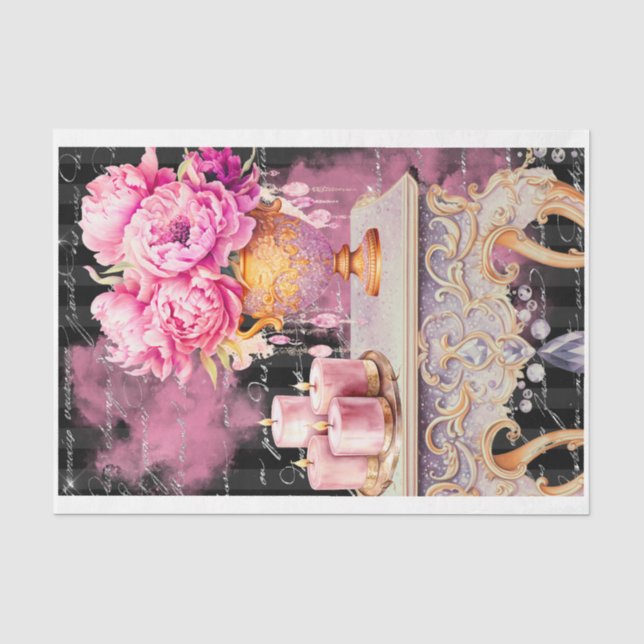 Rosa und schwarze Shabby Glam Tabelle Dekoupage Pa Seidenpapier (Vorderseite)