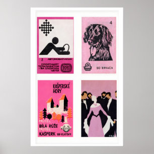 Rosa und schwarze Streichholzschachtel-Etiketten-R Poster