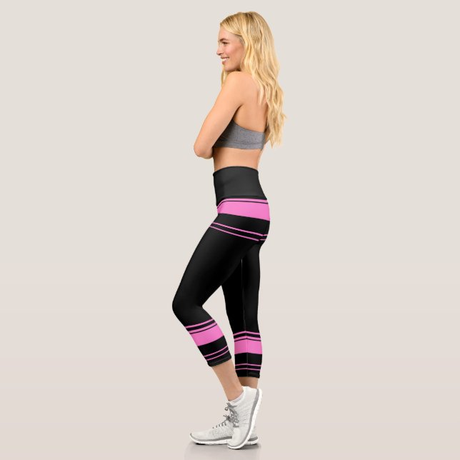 Rosa und schwarze Streifen Capri Leggings (Links)