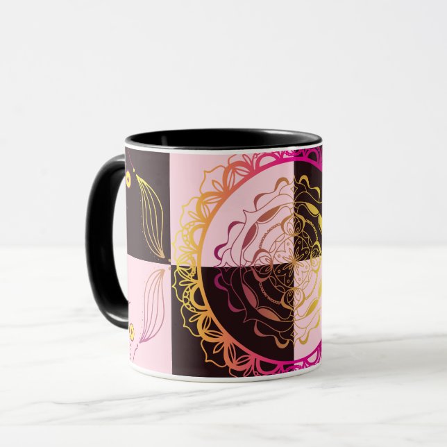 Rosa und schwarze Tafel, mystische Grafik Tasse (Vorderseite Links)