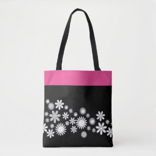 Rosa und schwarze Tasche mit weißer Blume