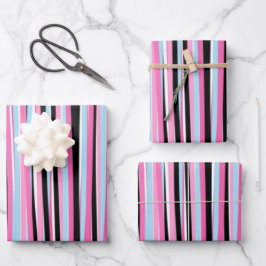 Rosa und schwarze vertikale Streifen Geschenkpapier Set