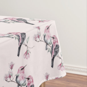 Rosa und schwarze Vögel auf einem Baumzweig Gemust Tischdecke