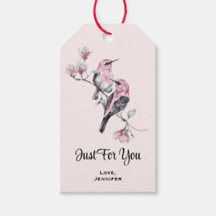 Rosa und schwarze Vögel auf einem Baumzweig Geschenkanhänger