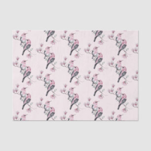Rosa und schwarze Vögel auf einem Baumzweig-Muster Seidenpapier