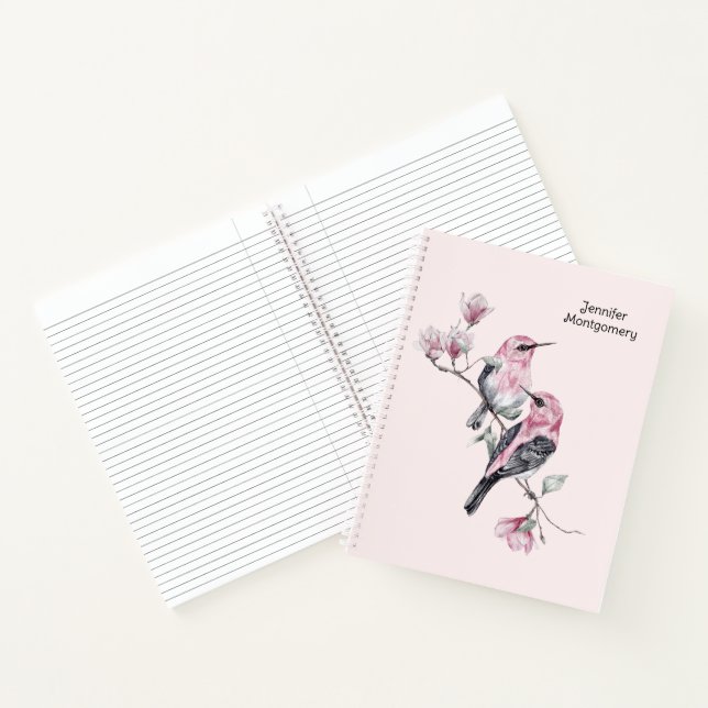 Rosa und schwarze Vögel auf einem Baumzweig Notizbuch (Innenseite)
