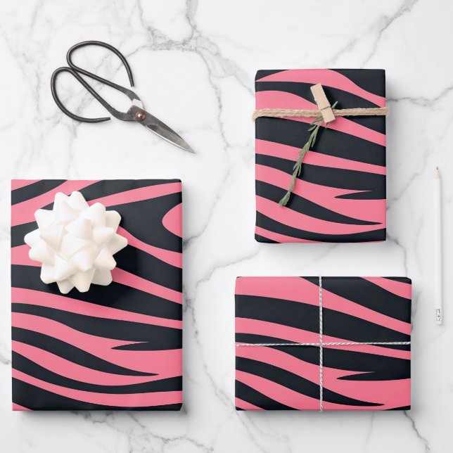 Rosa und schwarze Zebra Geschenkpapier Set (Vorderseite)