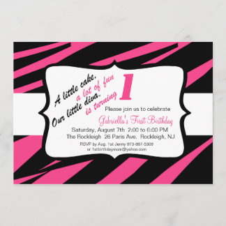 Rosa und schwarze Zebra Girls Einladung zum ersten