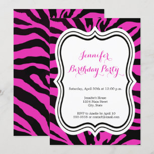 Rosa und schwarze Zebra-Modefrau zum Geburtstag Einladung