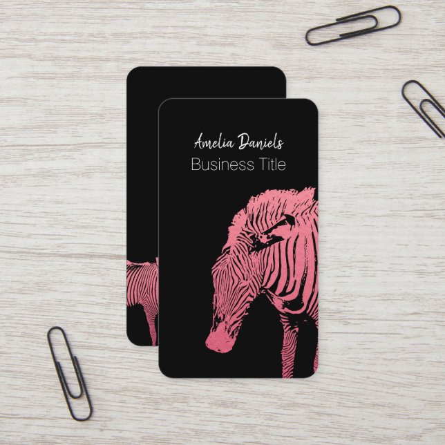 Rosa und schwarze Zebra-Visitenkarte Visitenkarte (Vorderseite/Rückseite Beispiel)