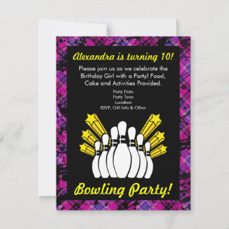 Rosa und schwarzer Bowling Einladung zur Geburtsta