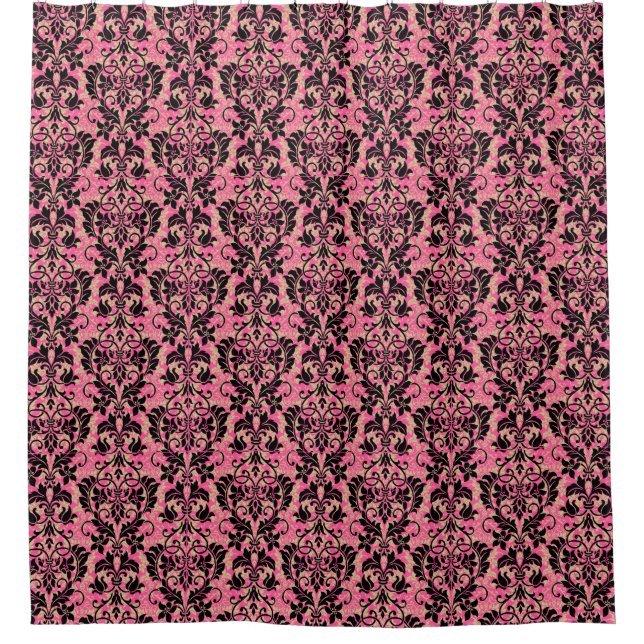 Rosa und schwarzer Damast Duschvorhang (Vorderseite)